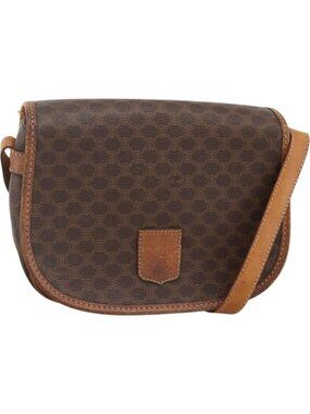 CELINE Macadam Canvas Shoulder Bag PVC Leather Brown Gold